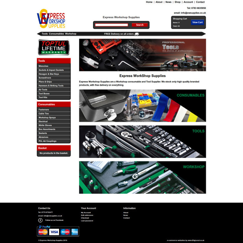 A Gloucestershire online tool shop E-commerce website development with Product import