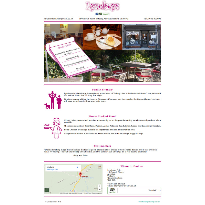 Simple brochure website for Cafe in Tetbury