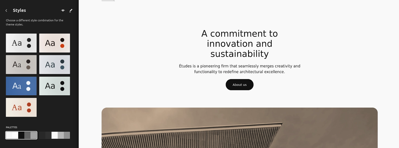The wordpress FSE Styles editing interface