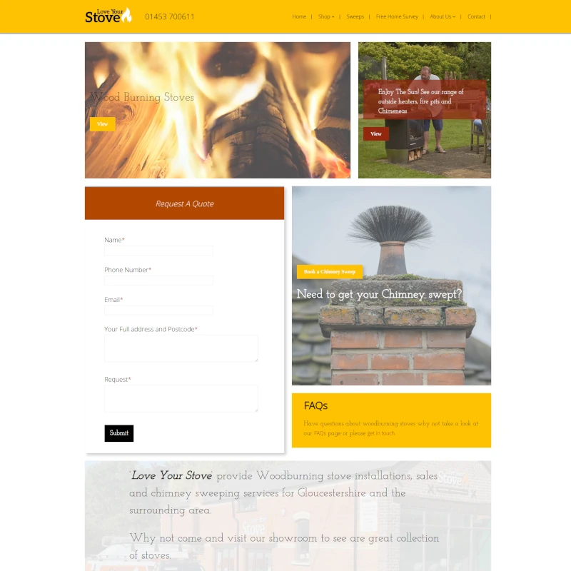 Simple wordpress theme with woocommerce to show of the catalogue of this Stroud based Wood Stove installer