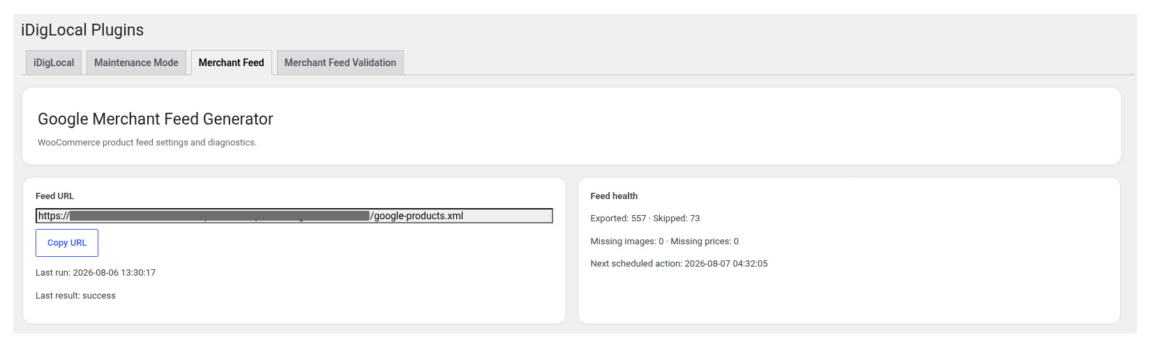 Woocomerce Google Merchant feed generator screenshot - Overview