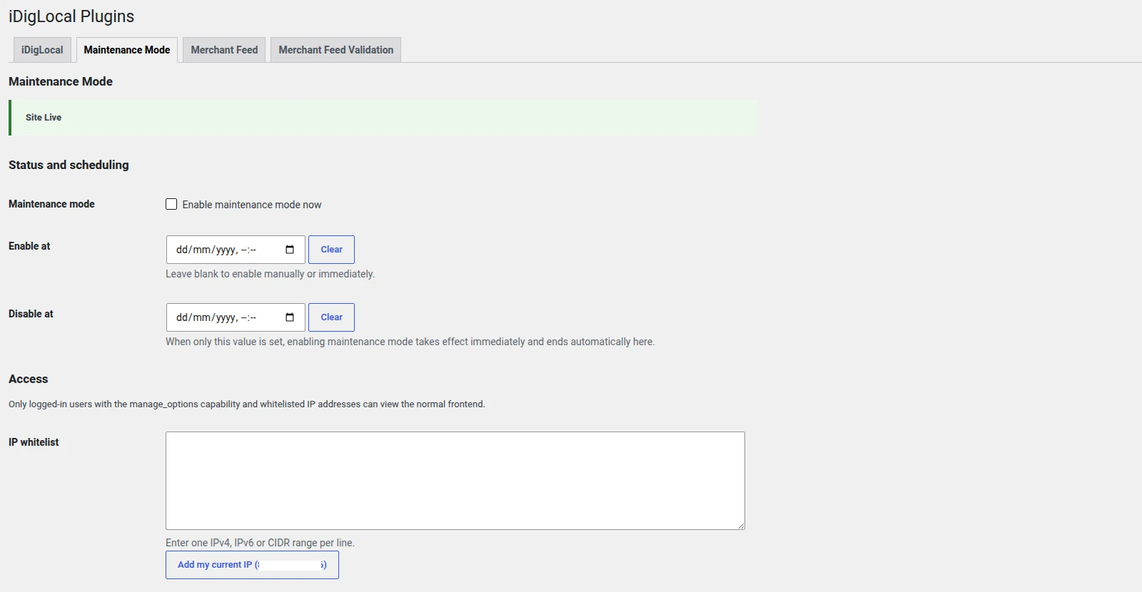 Wordpress Maintenance Mode Plugin settings - 1