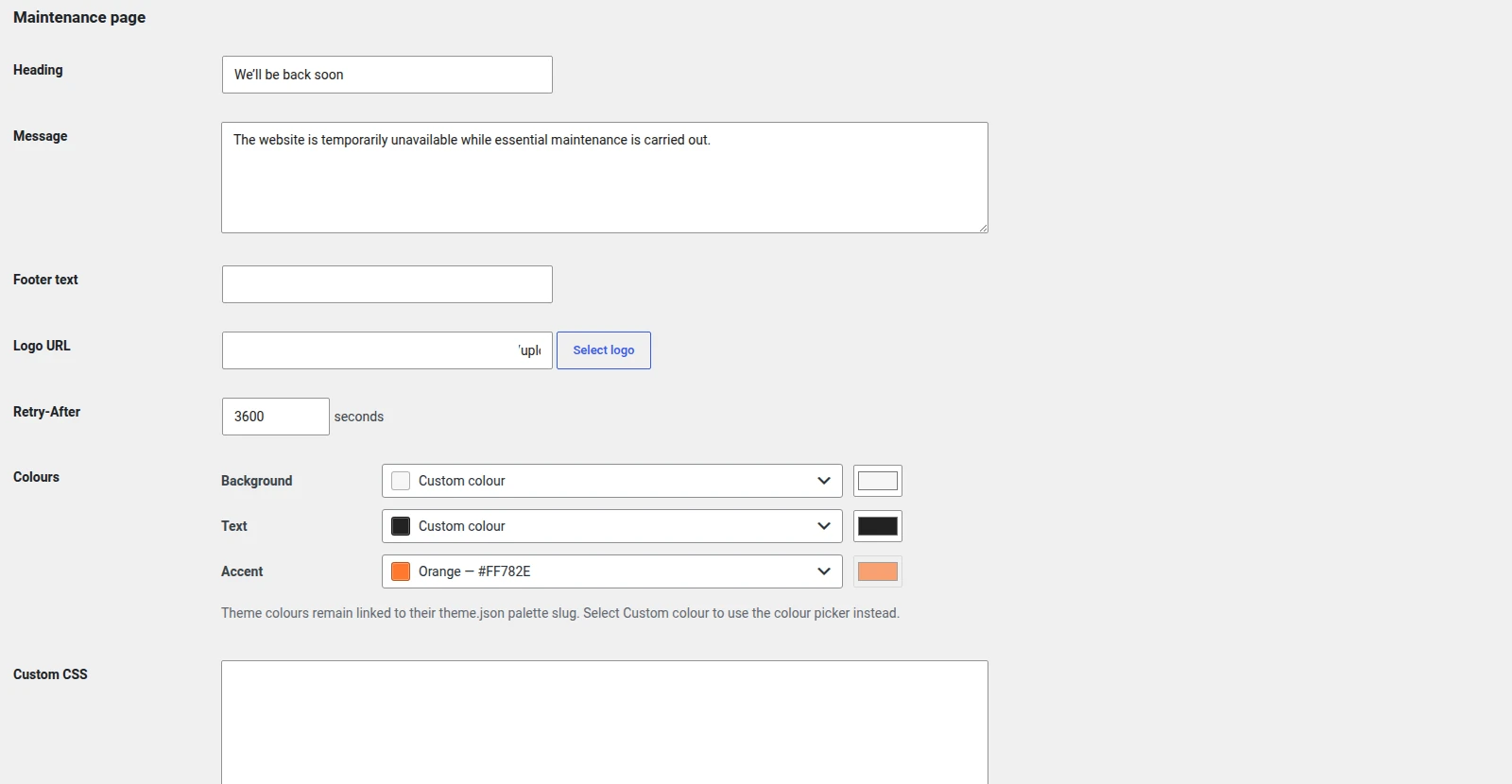 Wordpress Maintenance Mode Plugin settings - 2